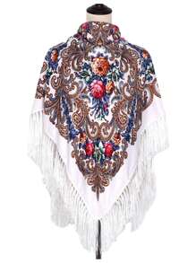 Women's Oversized Printed Traditional Scarf, Multicolor Rose Blossom With Tassels For Various Use Boho - Multicolor - View 37