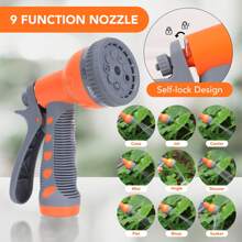 Retractable Garden Hose Reel - 1/2 In X 100 Ft, Wall Mounted, 9-Function Sprayer, Any Length Lock, 180° Swivel, Automatic Rewind & Slow Return System - Orange - View 7