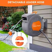 Retractable Garden Hose Reel - 1/2 In X 100 Ft, Wall Mounted, 9-Function Sprayer, Any Length Lock, 180° Swivel, Automatic Rewind & Slow Return System - Orange - View 8