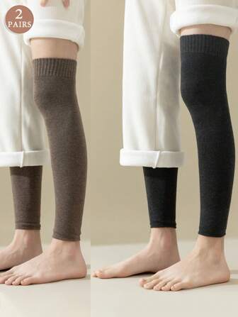2 Pairs Winter Warm Leg Warmers Set, Thick Knit Knee Sleeve Leg Warmers For Men & Women, Cold-Proof For Outdoor Use