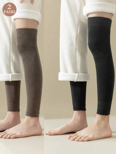 2 双冬季保暖腿套套装，男女款厚针织膝套腿套，防寒户外使用