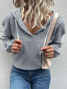 Henley Ribbed Knit Hoodie