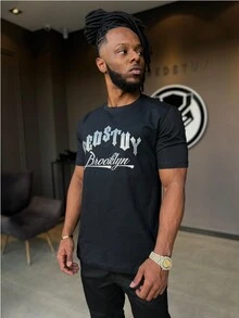 Bed Stuy Men's Basic Black T-Shirt 100% Premium Cotton - 黑色 - 查看 2
