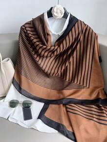 1 件现代简约黑色条纹围巾/披肩 - 彩色 - 查看 3