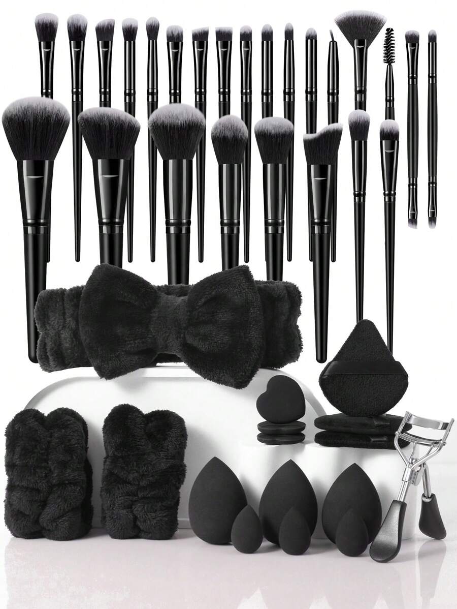 41pcs/Set Makeup Brush Set Including 25 Makeup Brushes (Powder Brush, Blush Brush, Highlighter Brush, Eye Shadow Brush, Eyeliner Brush, Contour Brush), 3 Makeup Sponges, 3 Mini Makeup Sponges, 2 Finger Powder Puffs, 3 Triangle Powder Puffs, 2 Makeup Washing Wristbands, 1 Makeup Headband,Brush Set,Makeup Brush Kit,Make Up Brush Set,Make Up Set Complete,Makeup Brush Set,Complete Makeup Kit,Brush Kit,Brushes Makeup Set,Makeup Gift Set,Set