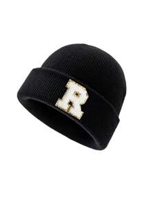 1 pieza Gorro de punto para niños con 26 letras del alfabeto, gorro de punto personalizado cálido para bebés e infantes, adecuado para uso diario de niños y niñas