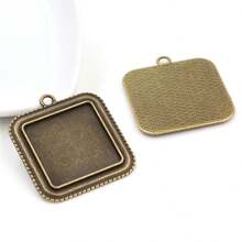 4pcs Square Pendant Blank Cabochon Base Setting Fits 25mm Zinc Alloy Bezel Tray DIY Jewelry Making Accessories Findings