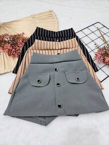 Fleur De Lis - Striped Children's Short Skirt For Girls - 灰色 - 查看 1