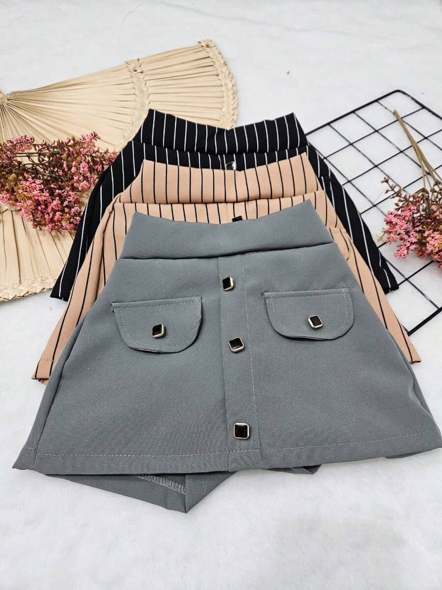 Fleur De Lis - Striped Children's Short Skirt For Girls - 灰色 - 查看 1