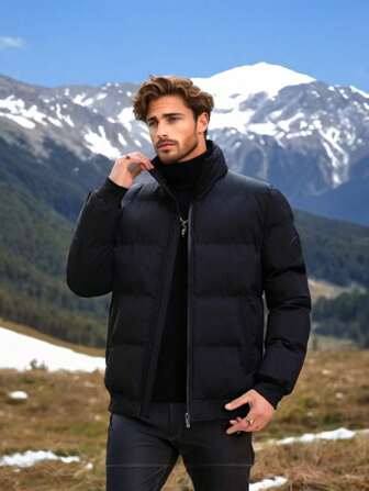 1pc Boyfriend Style Men's Outdoor Thickened Warm Padded Coat, Casual Sports Windbreaker Coat For Autumn/Winter