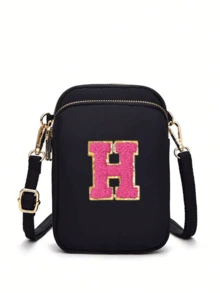 2 Peças Bolsa Transversal Fashion Casual Mini para Caminhada com Bolsa de Tecido para Celular, Porta-moedas Vertical para Mulheres e Meninas, Presentes para Volta às Aulas, Outono e Inverno, Dia dos Namorados (Adesivos de Letra DIY) - Preto - Visão 30