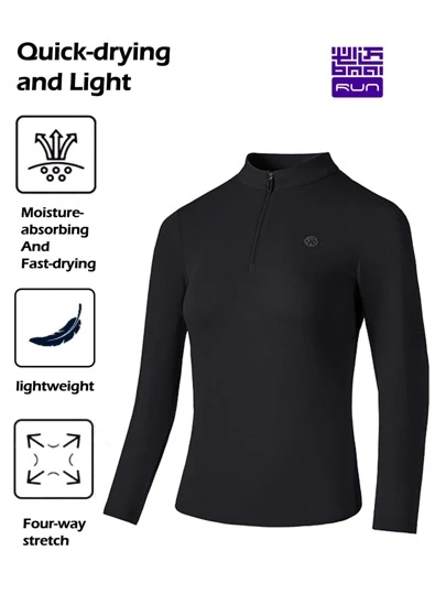  1 pieza de la nueva versión de la camiseta de manga larga con media cremallera BMAI para mujer, Magic Cube, con propiedades transpirables y de absorción de humedad, adecuada para diversas actividades deportivas como correr, senderismo, entrenamiento y ciclismo