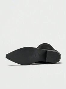 Bottes cuissardes à talons épais et bouts pointus mode femme, couleur unie sexy - Noir - Voir 5