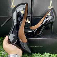 Women's Pointed Toe Pumps High Heel Vizzano Luxury Elegant Formal Shoes Women Stilleto Patent Leather - 黑色/清漆 - 查看 2