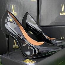 Women's Pointed Toe Pumps High Heel Vizzano Luxury Elegant Formal Shoes Women Stilleto Patent Leather - 黑色/清漆 - 查看 5