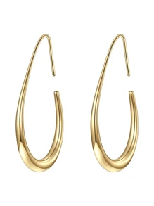 2 件不锈钢女士耳环，18K 镀金泪珠形状，简约椭圆形环设计，轻巧且防过敏