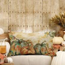 1 件秋季南瓜枕套水彩南瓜秋收装饰抱枕套秋季感恩节假期户外沙发靠垫套 - 橘色 - 查看 4