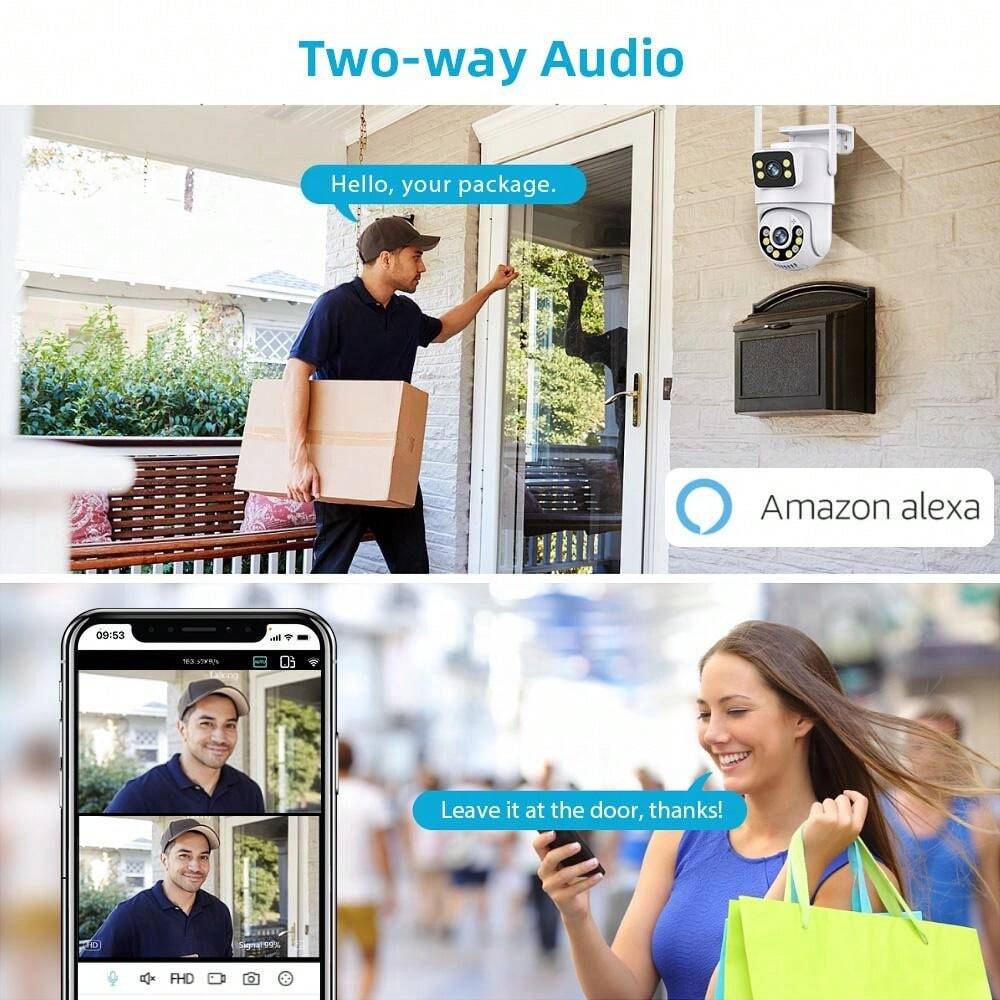 HN03 Telecamera Di Sorveglianza Esterna 720p WiFi Con Visione Notturna, Scheda SD 16GB Inclusa, IP65, App IOS/Android
