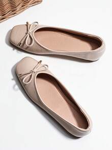 Square Toe Butterfly Flat Loafers For Women, Gentle Fairy Style For Dresses, Elegant Grandma Shoes - Apricot - View 4