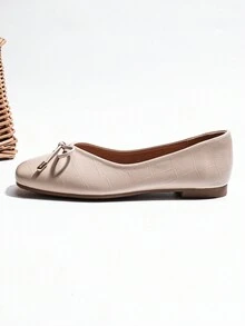 Square Toe Butterfly Flat Loafers For Women, Gentle Fairy Style For Dresses, Elegant Grandma Shoes - Apricot - View 2