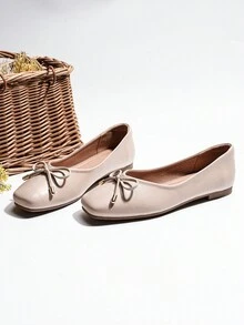 Square Toe Butterfly Flat Loafers For Women, Gentle Fairy Style For Dresses, Elegant Grandma Shoes - Apricot - View 1