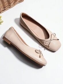 Square Toe Butterfly Flat Loafers For Women, Gentle Fairy Style For Dresses, Elegant Grandma Shoes - Apricot - View 7