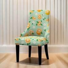 1pc Printed Elastic Armless Wingback Chair Cover, Slipcover For Dining Tufted Bent Wood Arm Chair, Reusable Decor For Dining Room, Party, Home - Multicolor - View 4