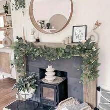 1pc Eucalyptus Floral Wreath With White Flowers, 5.9ft/180cm Silver Dollar Eucalyptus Leaf Babys Breath Wreath, Artificial Green Leaves Garland, Suitable For Wedding Party Fireplace Mantel, Table Runner, Home Decor, Office Decor, Summer