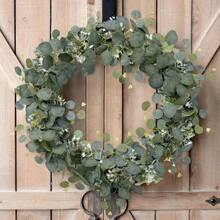 1pc Eucalyptus Floral Wreath With White Flowers, 5.9ft/180cm Silver Dollar Eucalyptus Leaf Babys Breath Wreath, Artificial Green Leaves Garland, Suitable For Wedding Party Fireplace Mantel, Table Runner, Home Decor, Office Decor, Summer