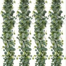 1pc Eucalyptus Floral Wreath With White Flowers, 5.9ft/180cm Silver Dollar Eucalyptus Leaf Babys Breath Wreath, Artificial Green Leaves Garland, Suitable For Wedding Party Fireplace Mantel, Table Runner, Home Decor, Office Decor, Summer