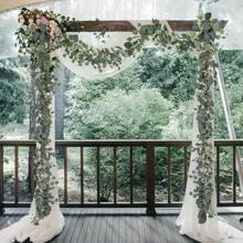 1pc Eucalyptus Floral Wreath With White Flowers, 5.9ft/180cm Silver Dollar Eucalyptus Leaf Babys Breath Wreath, Artificial Green Leaves Garland, Suitable For Wedding Party Fireplace Mantel, Table Runner, Home Decor, Office Decor, Summer