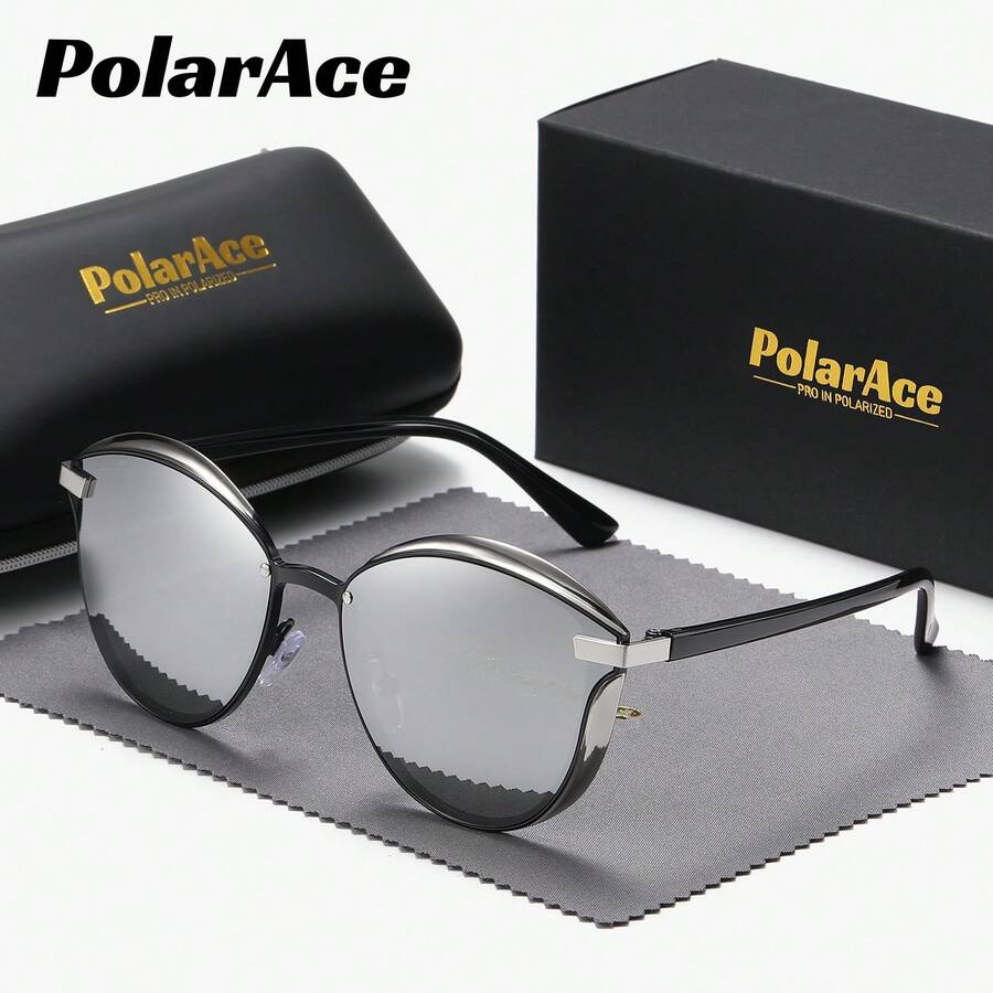 PolarAce Kính thời trang toàn khung hình oval hợp kim chất lượng cao dành cho cả nam và nữ, phong cách đường phố và phù hợp với áo len, áo khoác, áo nỉ, quần da và quần túi hộp - Bạc - Xem 1