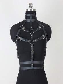 Thời trang nữ Sexy Star Harness Bra Ngực Harness Da Đồ lót trói Đồ lót Gothic Quần áo - màu đen - Xem 3
