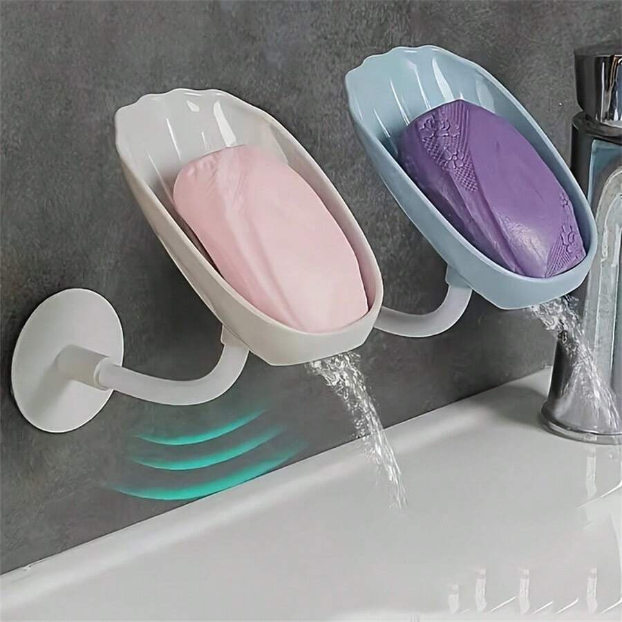 1Pc Shell-Shaped Soap Dish - Wall-Mounted, No-Drill, Drainage Design For Bathroom & Kitchen - Multicolor - View 1