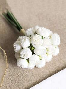 1束丝绸牡丹花束，人造玫瑰花27朵花头，人造山茶花，一根茎上有三朵花，假花真焦边玫瑰牡丹茶花婚礼拍摄道具家居小花束装饰摆件，婚礼拍摄道具，家居小花束装饰摆件，家居客厅餐桌装饰，DIY插花求婚装饰家居餐厅客厅装饰 - 白色 - 查看 10