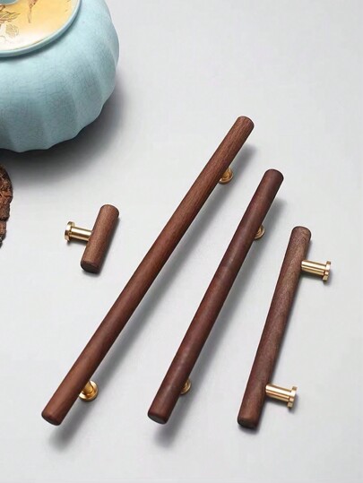 1pc Nordic Style Wooden Drawer/Cabinet/Wardrobe Pull Handle, Suitable For Furniture, High-End White/Black Walnut Material, Hardware Accessory With Screws Included