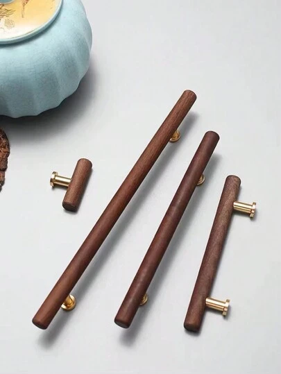 1 件北欧风格木制抽屉/橱柜/衣柜拉手，适用于家具，高端白/黑胡桃木材质，含五金配件及螺丝