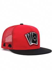 1pc Men's Fashionable Poker A Embroidery Hip Hop Cap, Fashionable Outdoor Adjustable Sun Protection Unisex Baseball Cap Snapback Hat For Spring And Autumn Travel, Beach Party Halloween