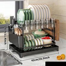 2 Tier Dish Drying Rack Kitchen Dish Organizer With Chopsticks And Chopping Board Holder - Black - View 2