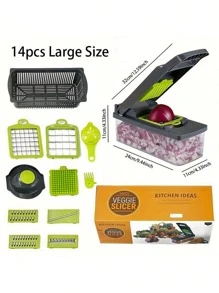 14/16 Pieces/Set, Vegetable Chopper, Multifunctional Fruit Slicer, Easy To Use, Replaceable Various Blades Manual Food Grater, Vegetable/Slicer, Cutter With Container, Onion Chopper, Home Potato Chopper, Kitchen Supplies, Kitchen Gadgets, Dormitory Necessities, Kitchen Food Chopper Salad