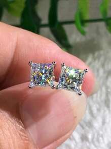 2pcs Round Cubic Zirconia Stud Earring For Men And Women, Classic Design Earrings Best Gift For Birthday,Father's Day And Anniversary