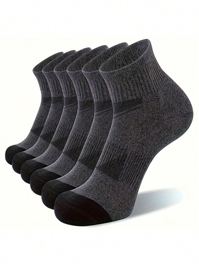 3pairs Men's Breathable Sport Short Socks In Plain Grey With Black Toe