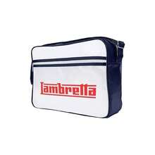 Lambretta Classic Retro Messenger Shoulder Bag FURTHER REDUCED PRICE FROM £24.95 NOW ONLY £19.95 FREE UK DELIVERY Adjustable Shoulder Strap External Front Zipped Compartment Contrast Piping Single Zip Fastening Lambretta Branding - Blue and White - View 1