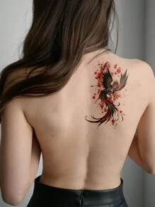 1 tờ hình xăm tạm thời nghệ thuật cơ thể cỡ lớn cho nam hoặc nữ, màu đỏ sẫm theo phong cách truyền thống hoa mận phượng hoàng, hình xăm giả không thấm nước, kéo dài 2-5 ngày, che sẹo, có thể sử dụng trên cánh tay cổ tay vai chân eo cổ tay ngực đùi ngón tay mắt cá chân, thích hợp cho các bữa tiệc, quà tặng, kỳ nghỉ, trang trí cơ thể - Nhiều màu - Xem 4