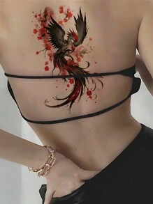 1 tờ hình xăm tạm thời nghệ thuật cơ thể cỡ lớn cho nam hoặc nữ, màu đỏ sẫm theo phong cách truyền thống hoa mận phượng hoàng, hình xăm giả không thấm nước, kéo dài 2-5 ngày, che sẹo, có thể sử dụng trên cánh tay cổ tay vai chân eo cổ tay ngực đùi ngón tay mắt cá chân, thích hợp cho các bữa tiệc, quà tặng, kỳ nghỉ, trang trí cơ thể - Nhiều màu - Xem 3