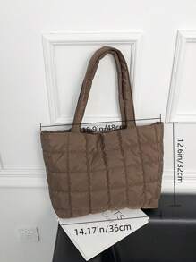 Lightweight,Business Casual Ultra-Lightweight High-Capacity Quilted Tote Bag For Teen Girls Women College Students,Rookies & White-Collar Workers Perfect For Office,College,Work,Business,Commute,Outdoors, Travel, OutingsSchool Bag,Back To School,Large Capacity,Portable, Suitable For Teen Girls Women College Students,White-Collar Workers, Perfect For Back To School,College,First Day Of School,Middle School, High School - Coffee Brown - View 2