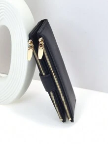 MINGYOU 女士柔软优雅 PU 皮革手机钱包 时尚按扣开合 双层拉链 大容量 多功能钱包 卡夹 轻巧简约手拿包 适合节日礼物 女士钱包 钱包 长款钱包 - 黑色 - 查看 7