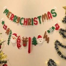 1set/1pc Merry Christmas Elderly Deer, Snowman, Gingerbread Man Felt Pull Flag Party Decorative Garland, Halloween, Halloween Decoration