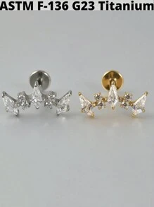 1 件榄尖形锆石 G23 纯钛耳钉 16G 内螺纹 Cz 花形耳轮耳屏穿孔珠宝情人节、妈妈、母亲、母亲节、礼物 - 如圖 - 查看 2