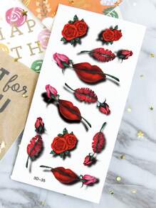 2 tờ hình xăm tạm thời nghệ thuật cơ thể cỡ lớn cho phụ nữ, hình xăm môi 3d gợi cảm màu đỏ, họa tiết hoa hồng, hình xăm giả không thấm nước, kéo dài 2-5 ngày, che sẹo, có thể sử dụng trên cánh tay, cổ tay, vai, chân, eo, cổ, tay, ngực, đùi - Đỏ - Xem 8